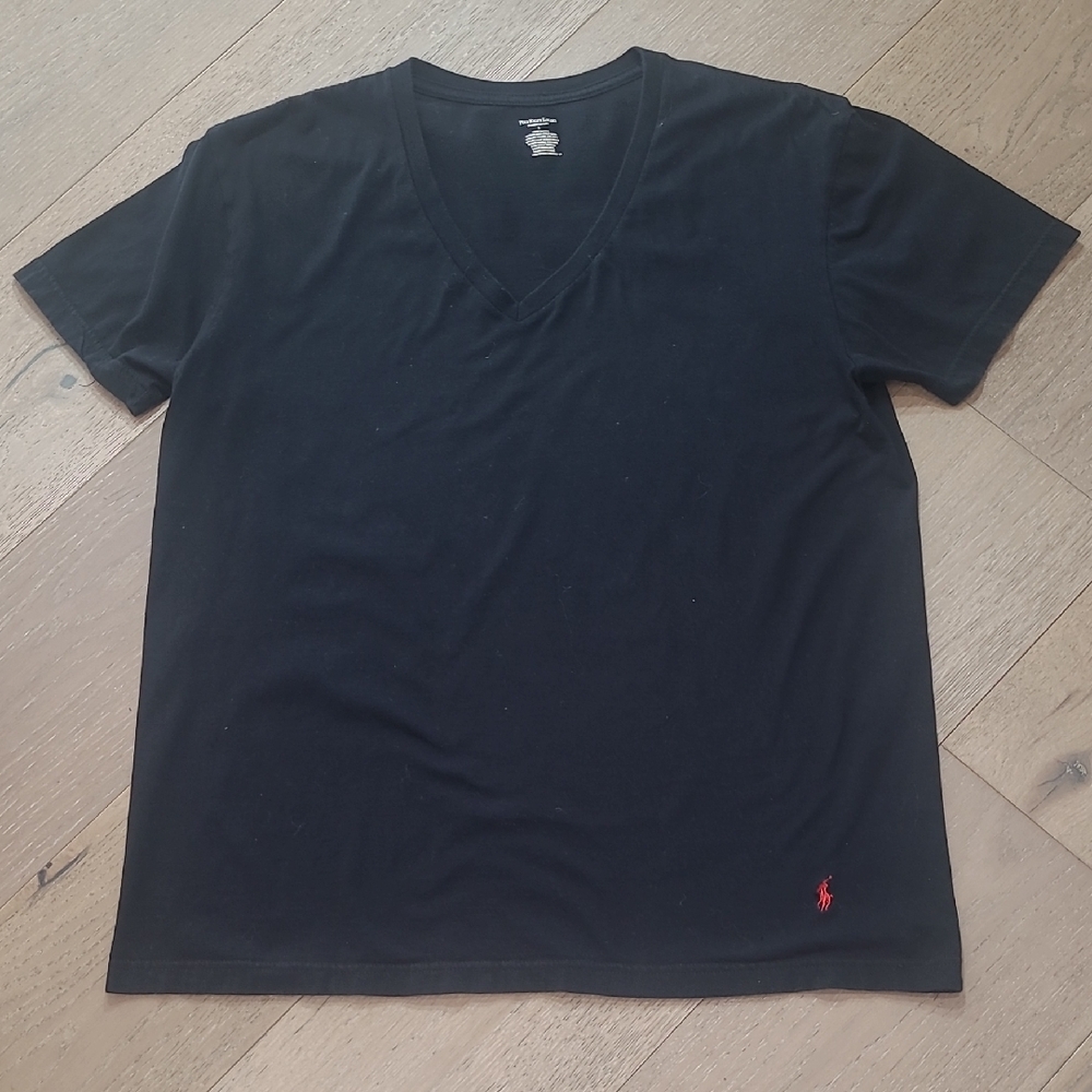 EUC Polo Ralph Lauren V-Neck Tee Women's sz L Black 100% Cotton Short Sleeve Top